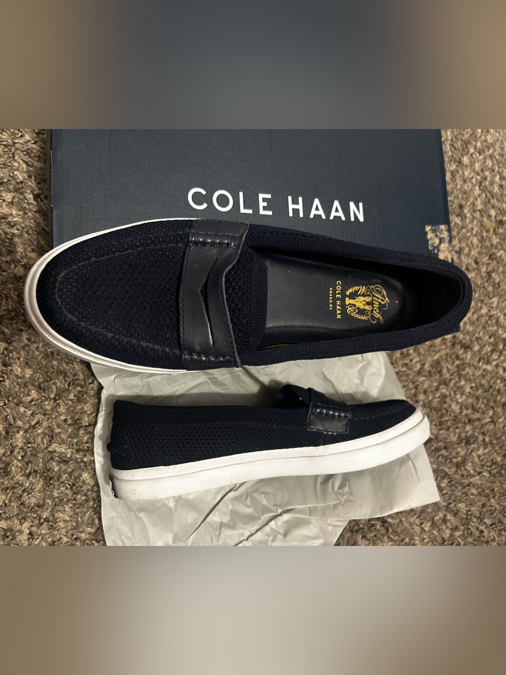 Cole Haan Navy Knit Slip-On Penny Loafer , women size 7